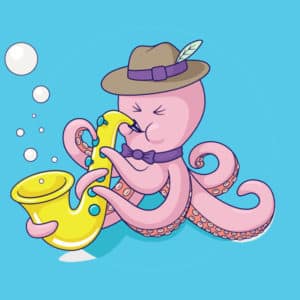 Zeichnung eines musizierenden Kraken