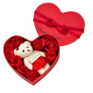 Seifenrosen-Geschenkbox mit niedlichem Teddybär Plüsch Valentinstag a7796c561c033735a2eb6c: Rosa|Rot
