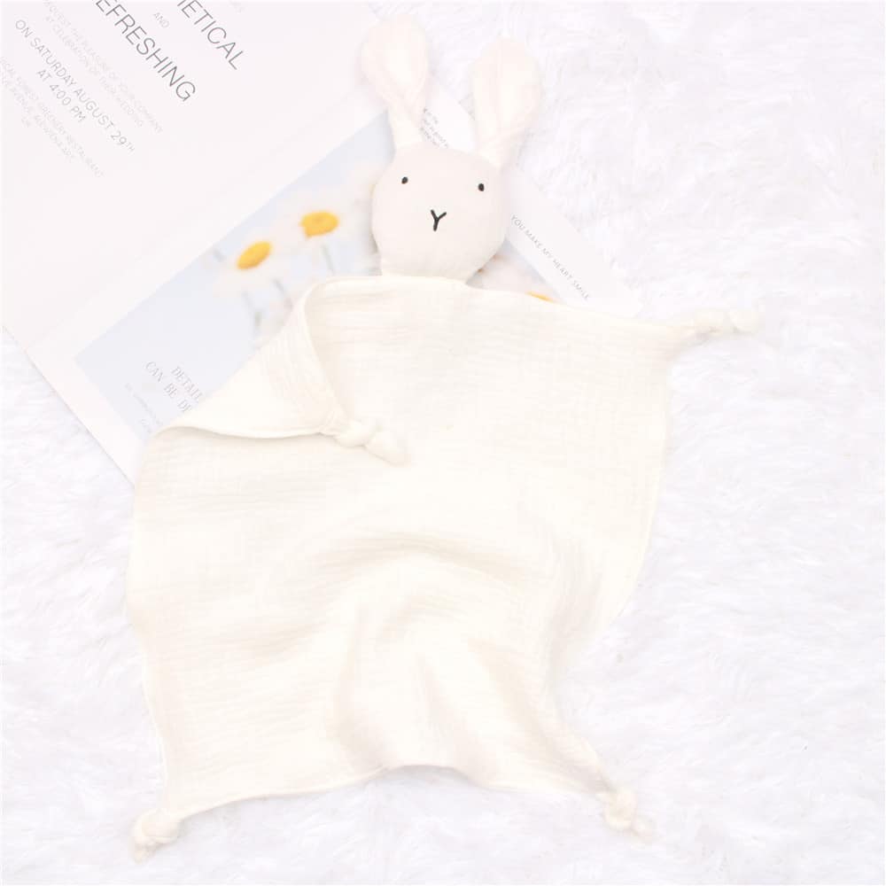 Baby Baumwoll- und Musselin-Schmusetuch, Kuscheldecke für Neugeborene, Schlafpuppe für Kinder, Spielzeug, Beruhigendes Handtuch Disney Plüsch Kaninchen Plüsch Tiere Color: Weiß
