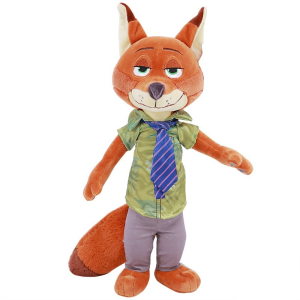 Plüschfigur Nick, der Fuchs in Zootopia in einem kleinen Anzug mit grünem Hemd und blauer Krawatte