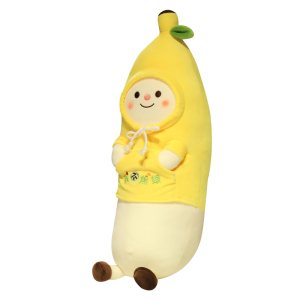 Plüsch Banane Kissen mit Haut als Kapuzenpullover in gelber Farbe